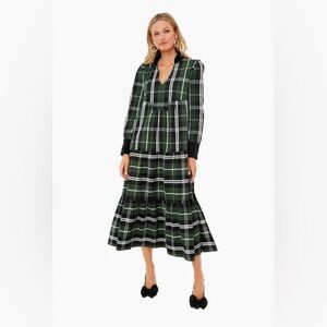 Tuckernuck Tartan Bristol Dress Womens Extra Small Long Sleeve Plaid Green
